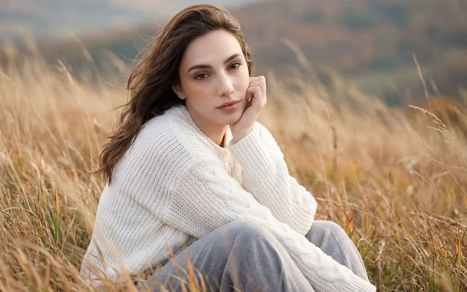 Woman, sweater and nature